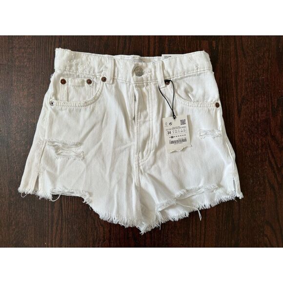 Zara White High-Rise Split Shorts Size 2 NWT! - Picture 1 of 7